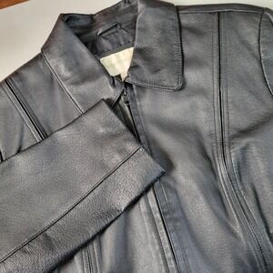 Worthington Womens Black Genuine Leather Zip Up Moto Jacket Small 730152